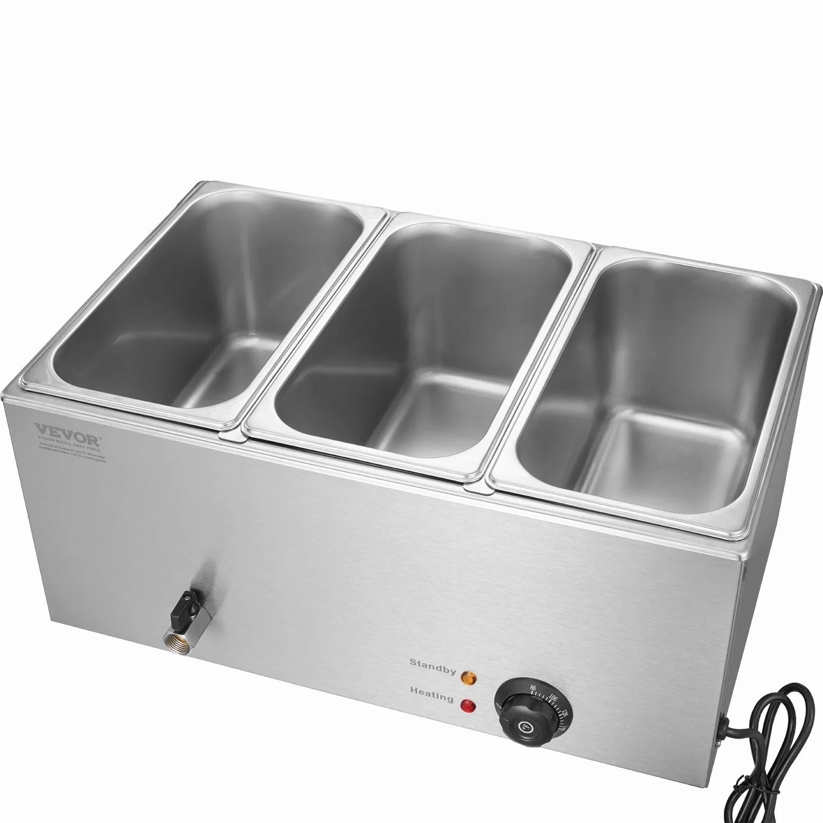 VEVOR Commercial Electric Food Warmer 3-Pan Countertop Buffet 17.4QT Bain Marie