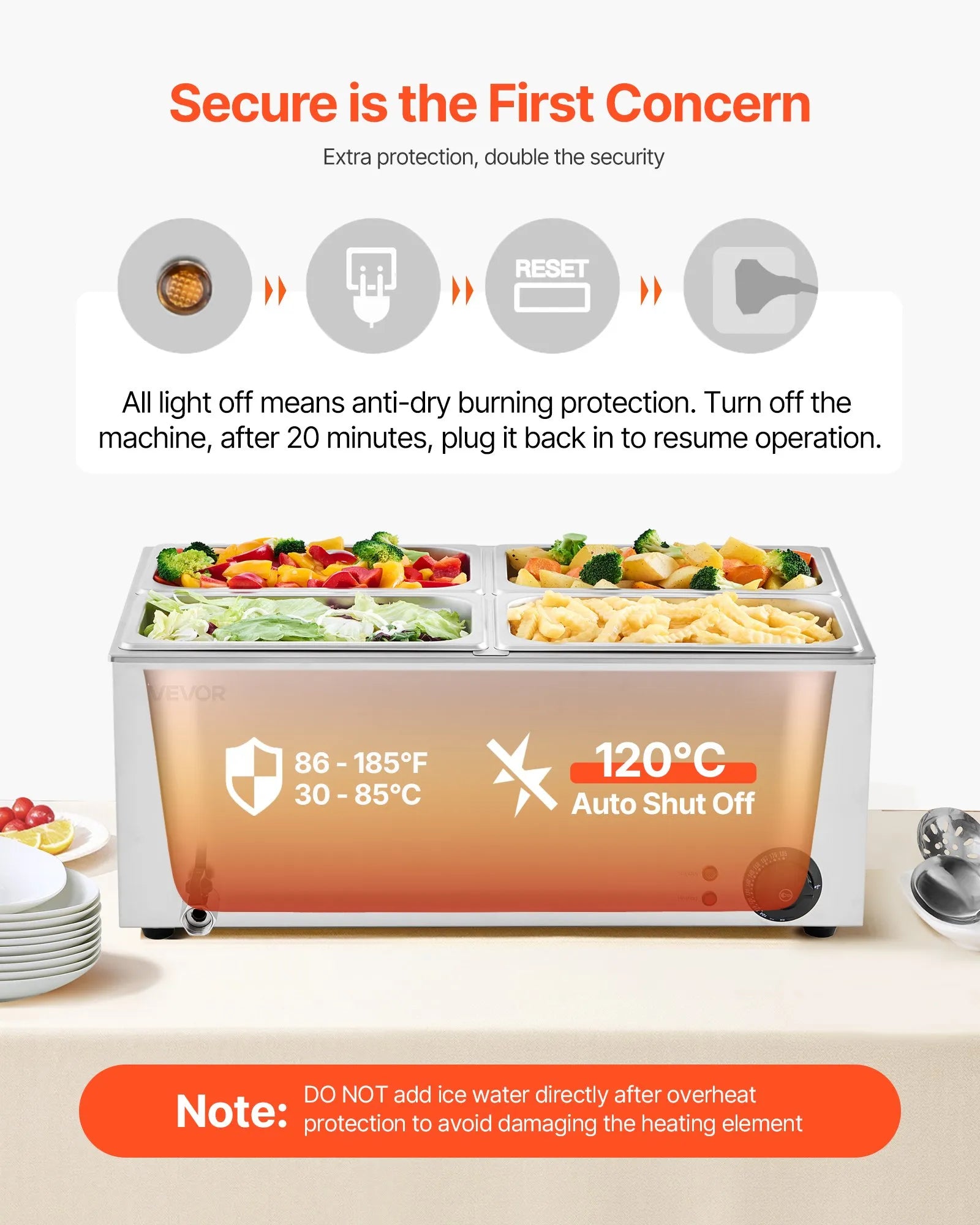 VEVOR Commercial Electric Food Warmer 4-Pan Countertop Buffet 15.9QT Bain Marie