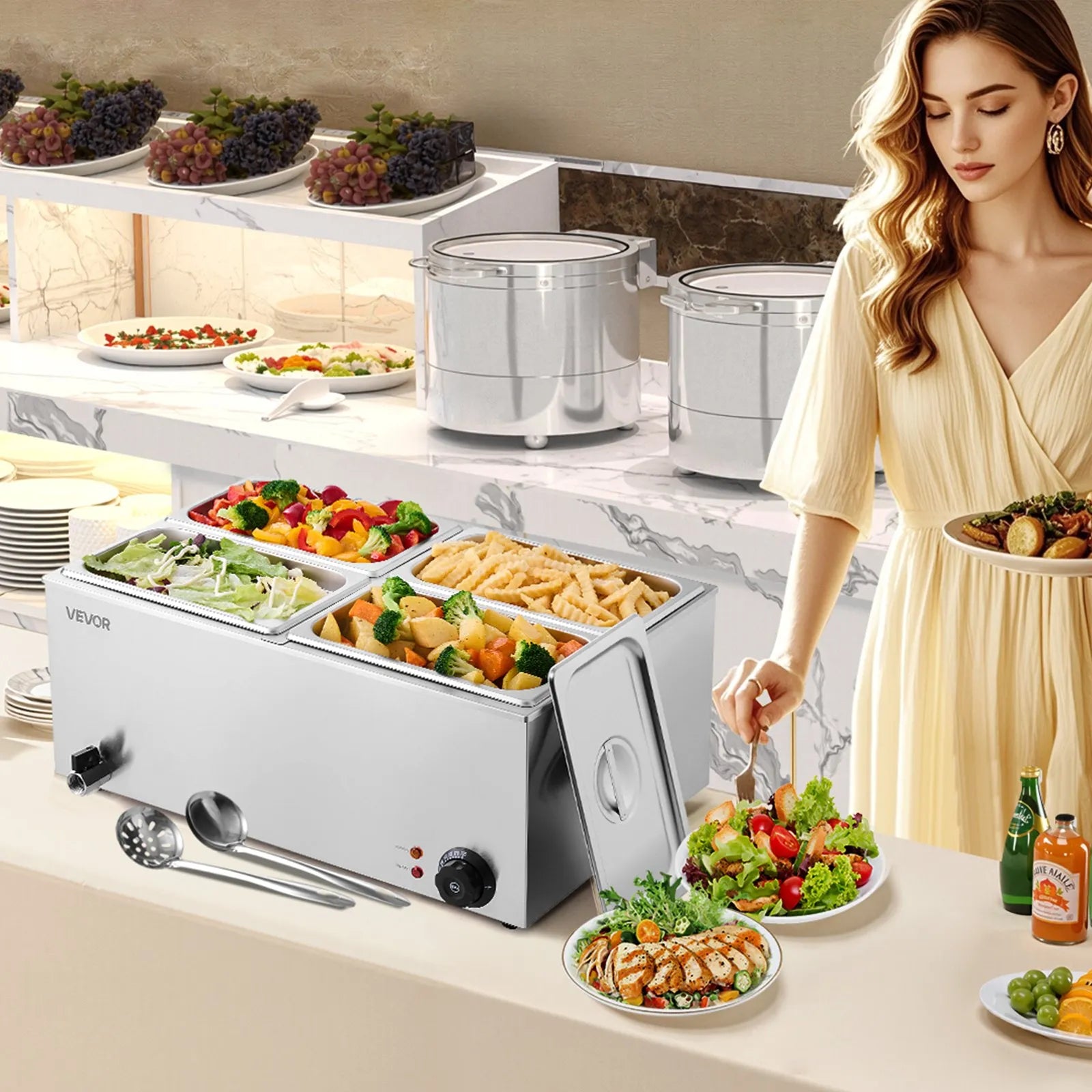 VEVOR Commercial Electric Food Warmer 4-Pan Countertop Buffet 15.9QT Bain Marie