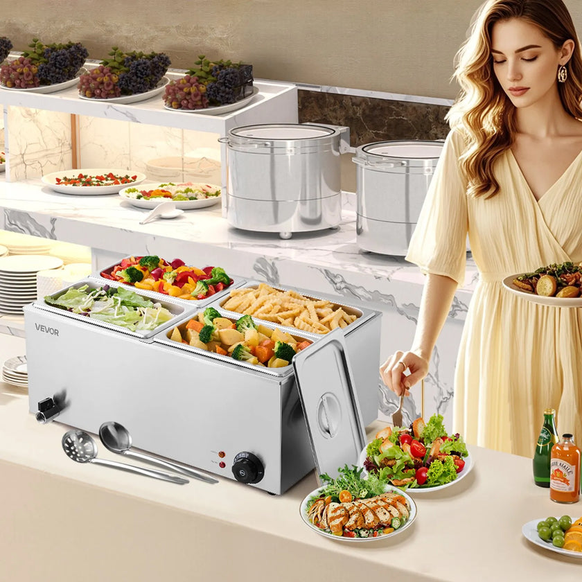 VEVOR Commercial Electric Food Warmer 4-Pan Countertop Buffet 15.9QT Bain Marie