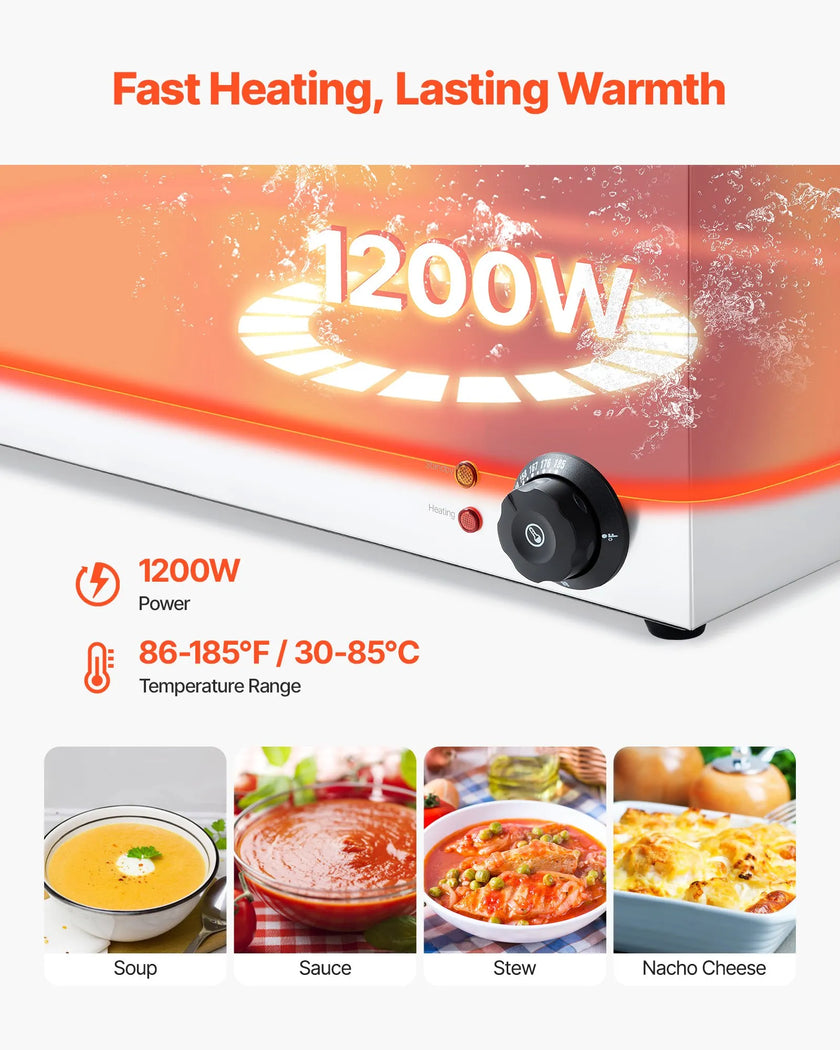 VEVOR Commercial Electric Food Warmer 6-Pan Countertop Buffet 14.3QT Bain Marie