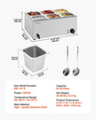 VEVOR Commercial Electric Food Warmer 6-Pan Countertop Buffet 14.3QT Bain Marie