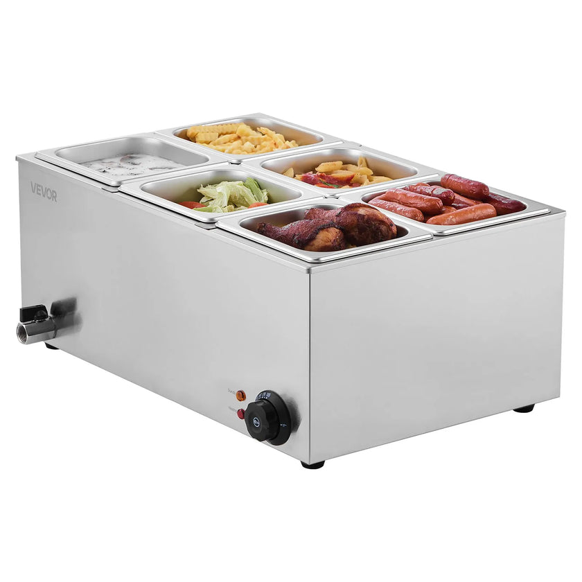 VEVOR Commercial Electric Food Warmer 6-Pan Countertop Buffet 14.3QT Bain Marie