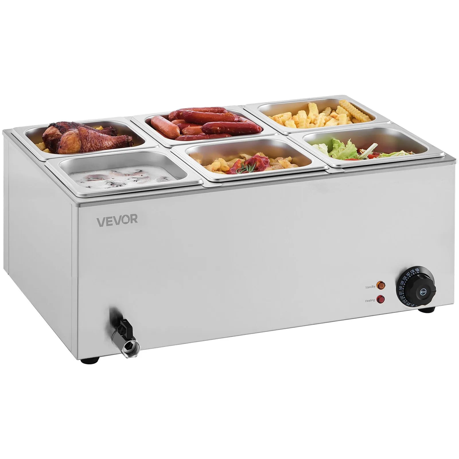 VEVOR Commercial Electric Food Warmer 6-Pan Countertop Buffet 14.3QT Bain Marie
