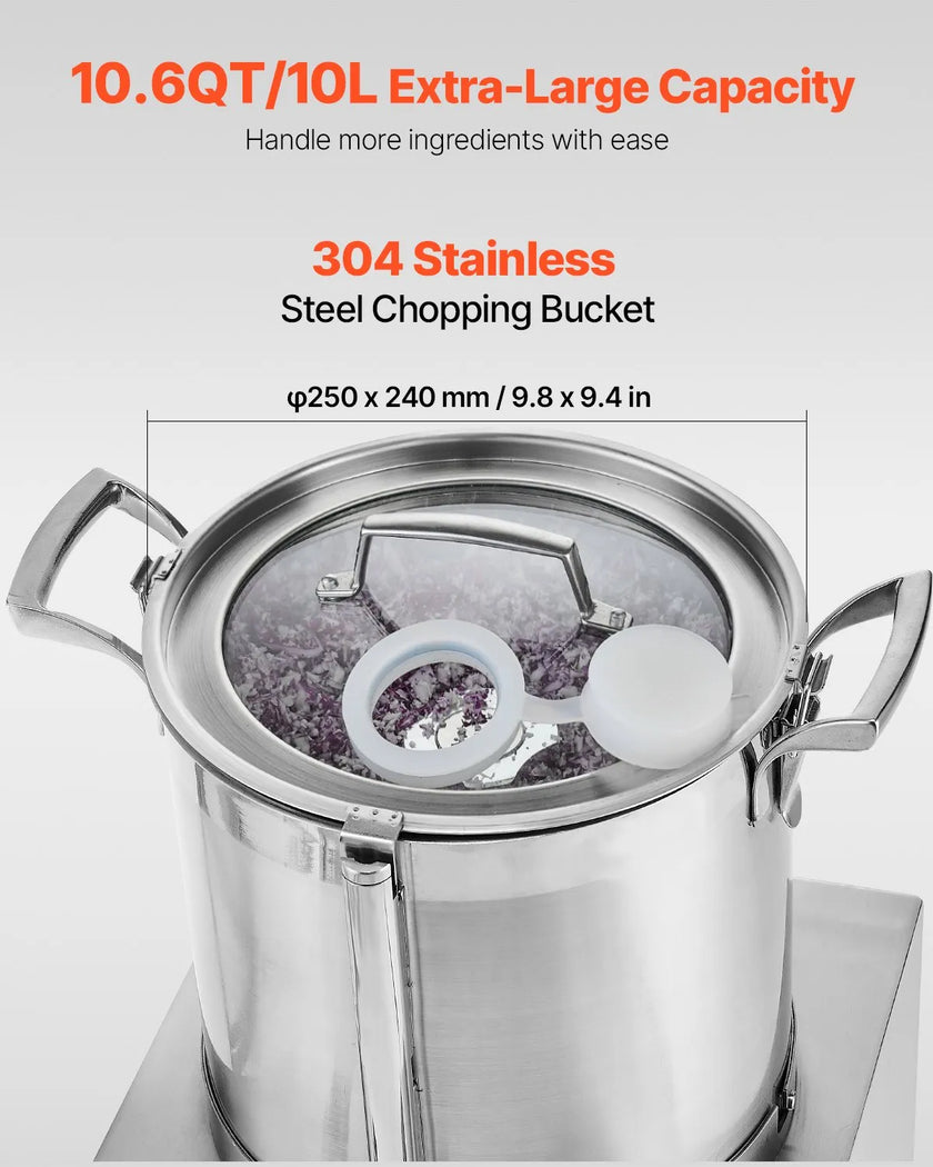 VEVOR Food Processor Vegetable Chopper 10.6Qt Food-Grade Stainless Steel Blender