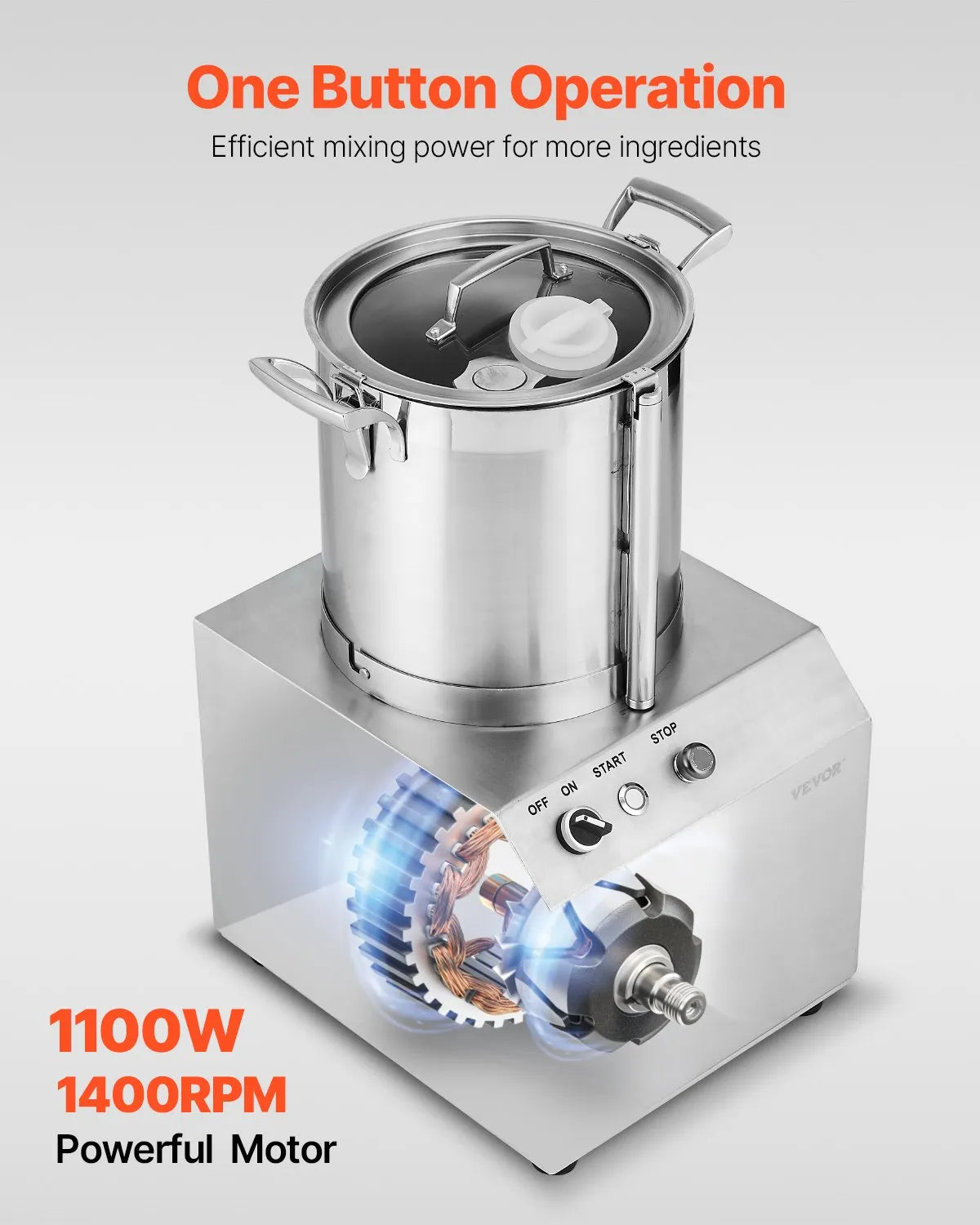 VEVOR Food Processor Vegetable Chopper 10.6Qt Food-Grade Stainless Steel Blender