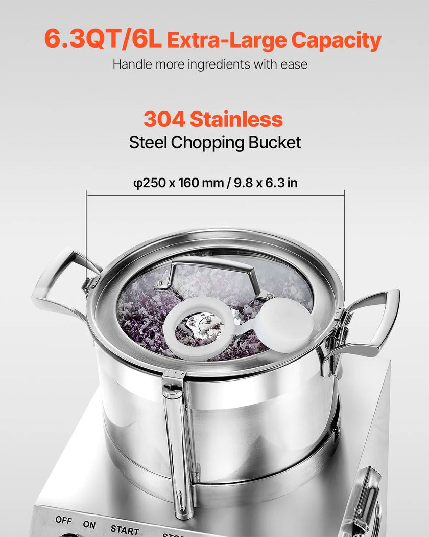 VEVOR Food Processor Vegetable Chopper 6.3Qt Food-Grade Stainless Steel Blender
