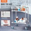 VEVOR Lab Rolling Cart, 2-Shelf Stainless Steel Rolling Cart, Lab Serving Cart with Swivel Casters, Dental Utility Cart for Clinic, Lab,  Hospital, Salon, 15.16