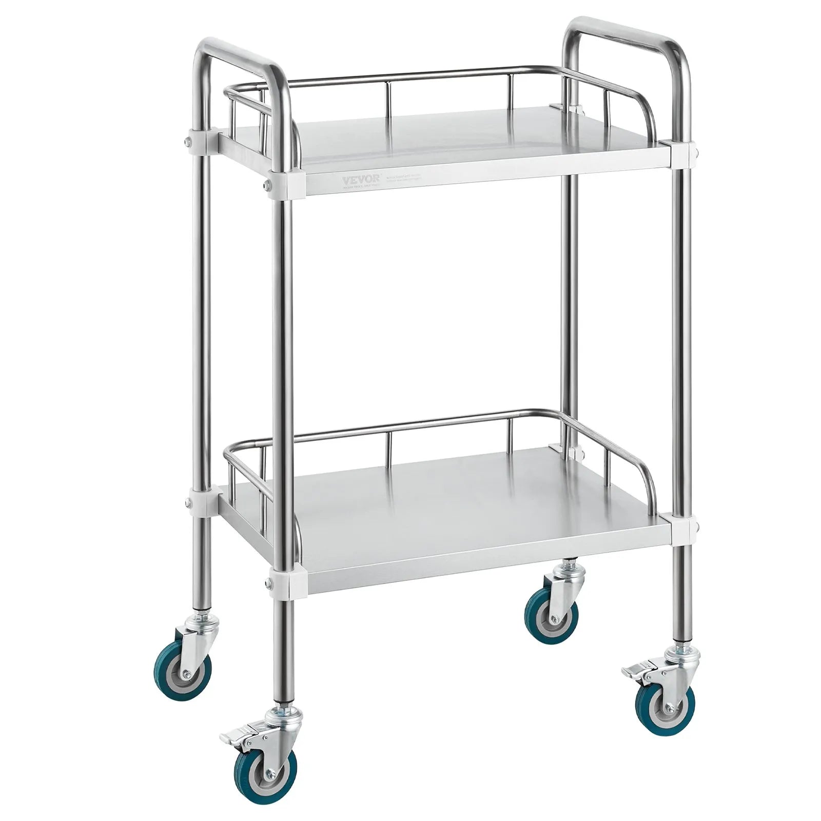 VEVOR Lab Rolling Cart, 2-Shelf Stainless Steel Rolling Cart, Lab Serving Cart with Swivel Casters, Dental Utility Cart for Clinic, Lab,  Hospital, Salon, 15.16