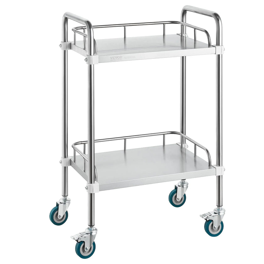 VEVOR Lab Rolling Cart, 2-Shelf Stainless Steel Rolling Cart, Lab Serving Cart with Swivel Casters, Dental Utility Cart for Clinic, Lab,  Hospital, Salon, 15.16