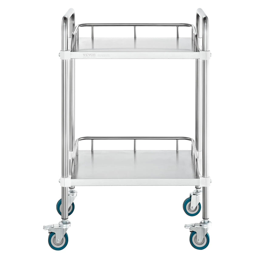 VEVOR Lab Rolling Cart, 2-Shelf Stainless Steel Rolling Cart, Lab Serving Cart with Swivel Casters, Dental Utility Cart for Clinic, Lab,  Hospital, Salon, 15.16