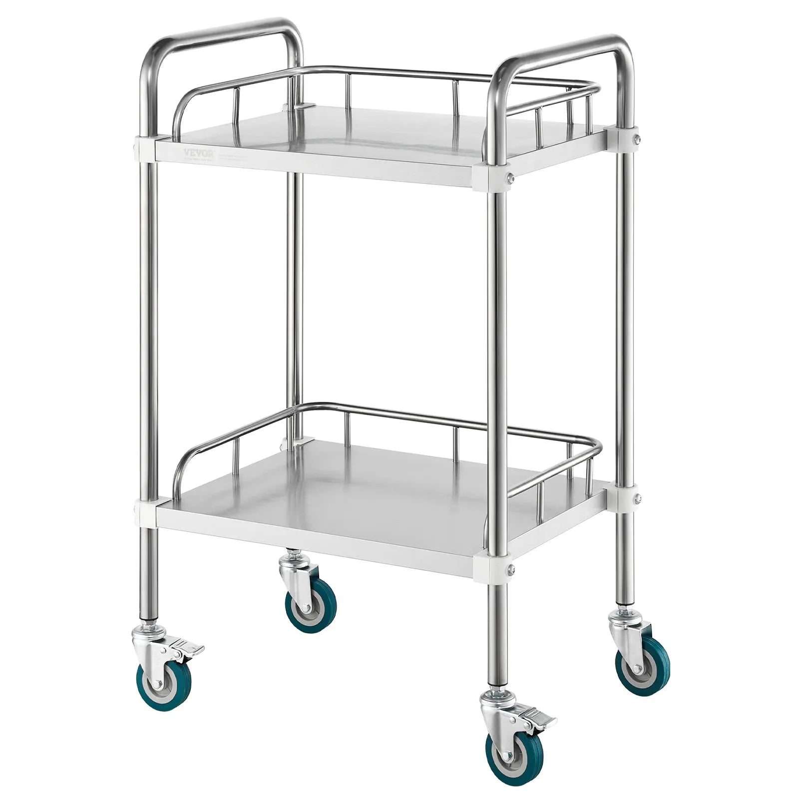 VEVOR Lab Rolling Cart, 2-Shelf Stainless Steel Rolling Cart, Lab Serving Cart with Swivel Casters, Dental Utility Cart for Clinic, Lab,  Hospital, Salon, 15.16