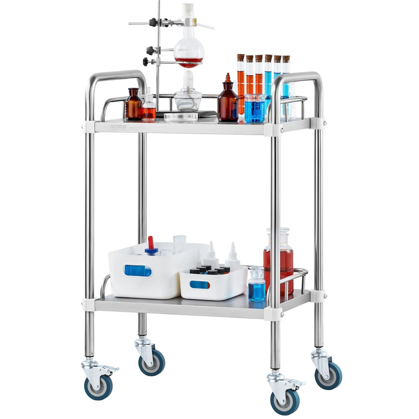 VEVOR Lab Rolling Cart, 2-Shelf Stainless Steel Rolling Cart, Lab Serving Cart with Swivel Casters, Dental Utility Cart for Clinic, Lab,  Hospital, Salon, 15.16