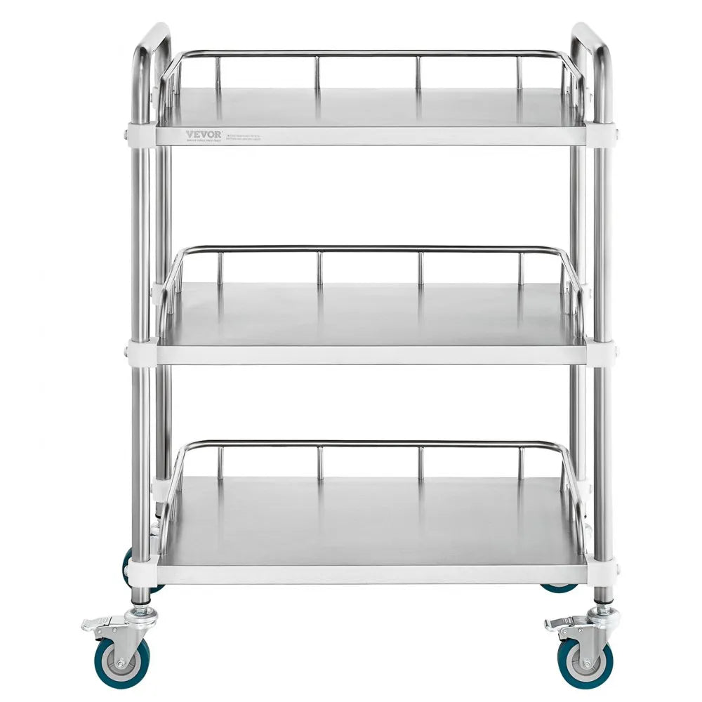 VEVOR Lab Rolling Cart, 3-Shelf Stainless Steel Rolling Cart, Lab Serving Cart with Swivel Casters, Dental Utility Cart for Clinic, Lab,  Hospital, Salon, 26.38