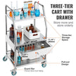 VEVOR Lab Rolling Cart Dental Lab Serving Cart 3 Tiers 1 Drawer Stainless Steel