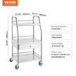 VEVOR Lab Rolling Cart Dental Lab Serving Cart 3 Tiers 1 Drawer Stainless Steel