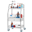 VEVOR Lab Rolling Cart Dental Lab Serving Cart 3 Tiers 1 Drawer Stainless Steel