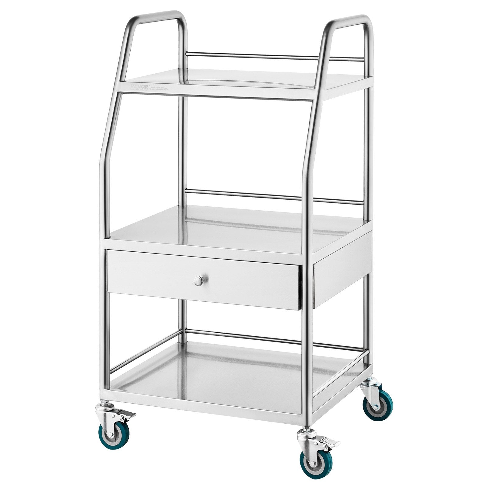VEVOR Lab Rolling Cart Dental Lab Serving Cart 3 Tiers 1 Drawer Stainless Steel