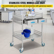 VEVOR Lab Serving Cart Utility Cart with Two-Story Rolling Cart with Two Drawers for Lab Equipment Use Stainless Steel Utility Services (2 Shelves / 2 Drawer)