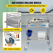 VEVOR Lab Serving Cart Utility Cart with Two-Story Rolling Cart with Two Drawers for Lab Equipment Use Stainless Steel Utility Services (2 Shelves / 2 Drawer)