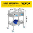 VEVOR Lab Serving Cart Utility Cart with Two-Story Rolling Cart with Two Drawers for Lab Equipment Use Stainless Steel Utility Services (2 Shelves / 2 Drawer)