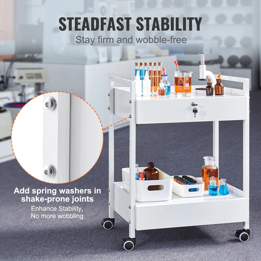VEVOR Trolley Cart Dental Lab Trolley Steel Mobile Rolling Serving Cart 2 Tiers