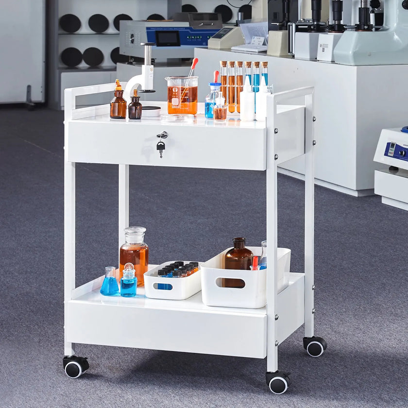 VEVOR Trolley Cart Dental Lab Trolley Steel Mobile Rolling Serving Cart 2 Tiers