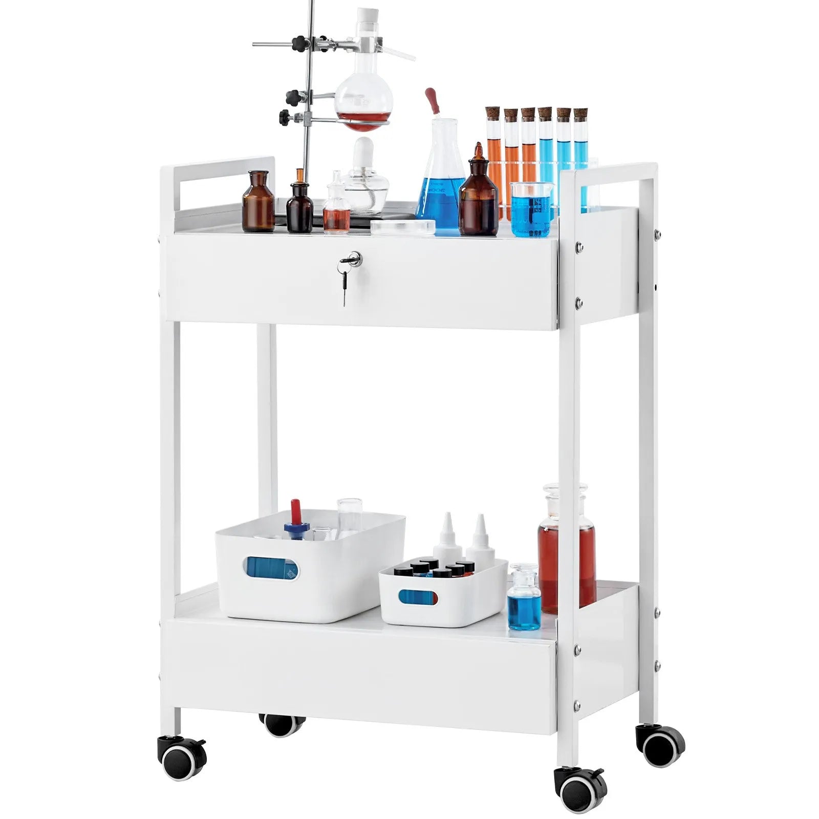 VEVOR Trolley Cart Dental Lab Trolley Steel Mobile Rolling Serving Cart 2 Tiers