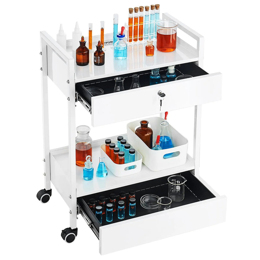 VEVOR Trolley Cart Dental Lab Trolley Steel Mobile Rolling Serving Cart 2 Tiers