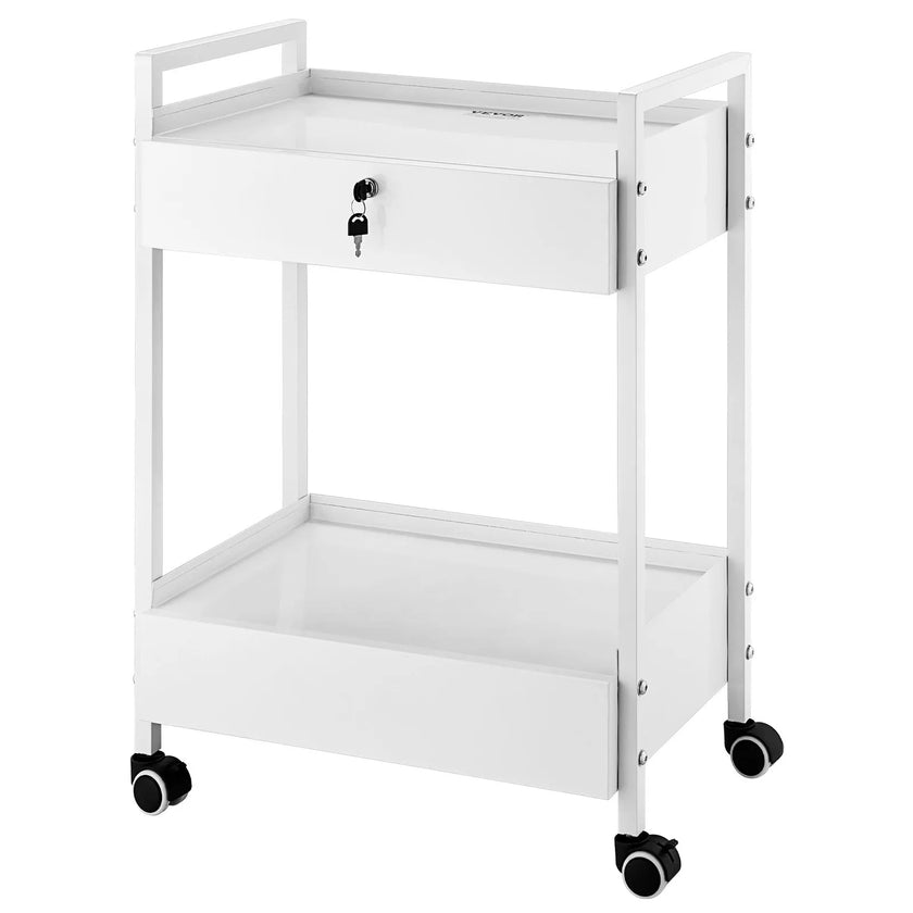 VEVOR Trolley Cart Dental Lab Trolley Steel Mobile Rolling Serving Cart 2 Tiers