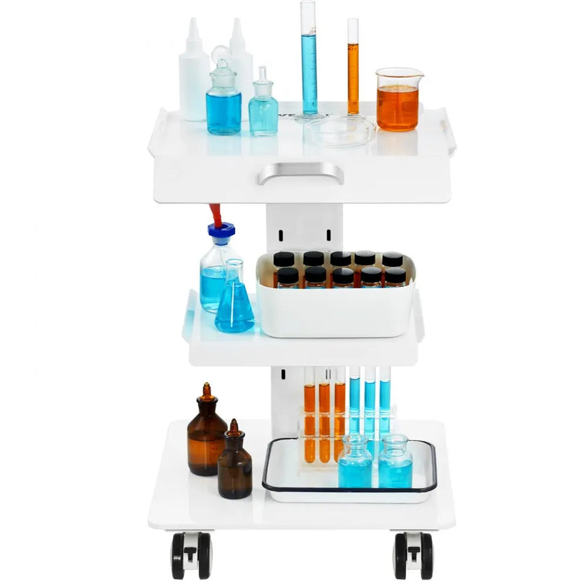 VEVOR Lab Rolling Cart 3-Layer Steel Lab Serving Cart with Wheels 220lb Loading