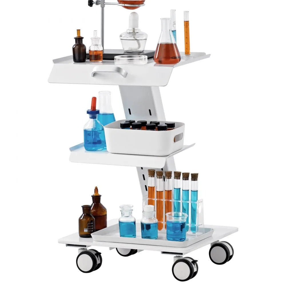 VEVOR Lab Rolling Cart 3-Layer Steel Lab Serving Cart with Wheels 220lb Loading