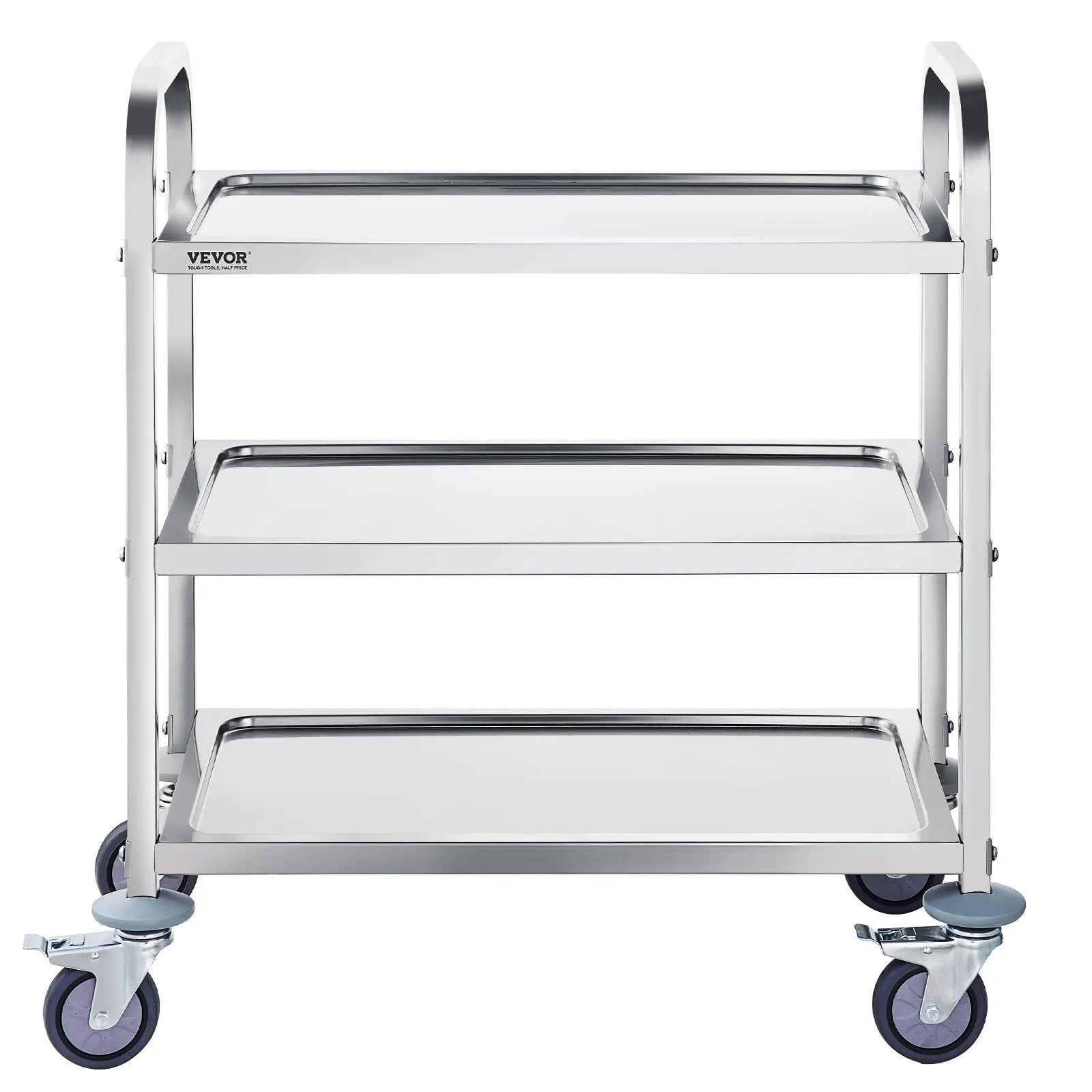 VEVOR Stainless Steel Cart, 3 Layers Lab Utility Cart 400 lbs Weight Capacity, Medical Cart with Lockable Universal Wheels, for Lab, Clinic, Kitchen, Salon