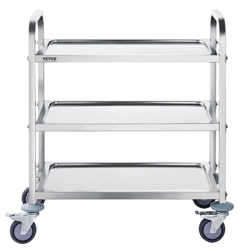 VEVOR Stainless Steel Cart, 3 Layers Lab Utility Cart 400 lbs Weight Capacity, Medical Cart with Lockable Universal Wheels, for Lab, Clinic, Kitchen, Salon