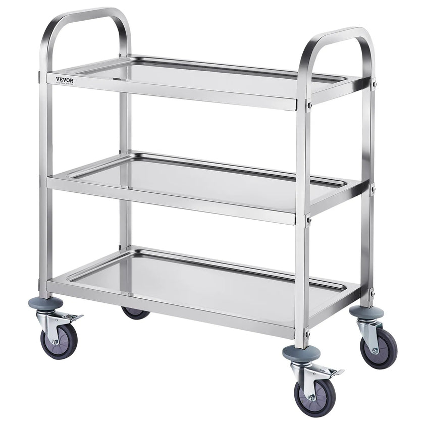 VEVOR Stainless Steel Cart, 3 Layers Lab Utility Cart 400 lbs Weight Capacity, Medical Cart with Lockable Universal Wheels, for Lab, Clinic, Kitchen, Salon
