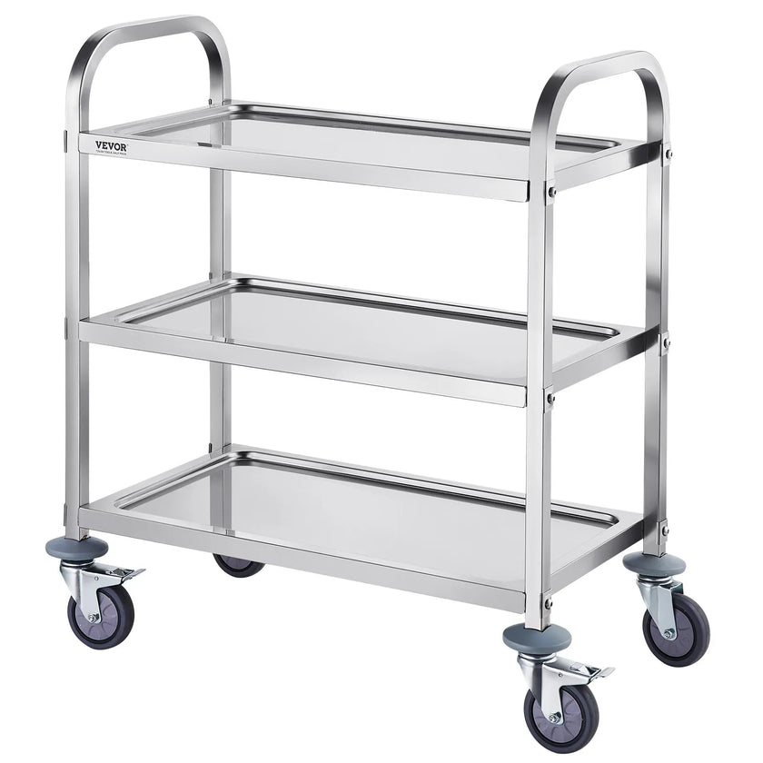 VEVOR Stainless Steel Cart, 3 Layers Lab Utility Cart 400 lbs Weight Capacity, Medical Cart with Lockable Universal Wheels, for Lab, Clinic, Kitchen, Salon
