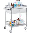 VEVOR Medical Cart, 2-Layer Stainless Steel Cart 220 lbs Weight Capacity, Lab Utility Cart with 360° Silent Wheels and a Drawer for Lab, Clinic, Kitchen, Salon