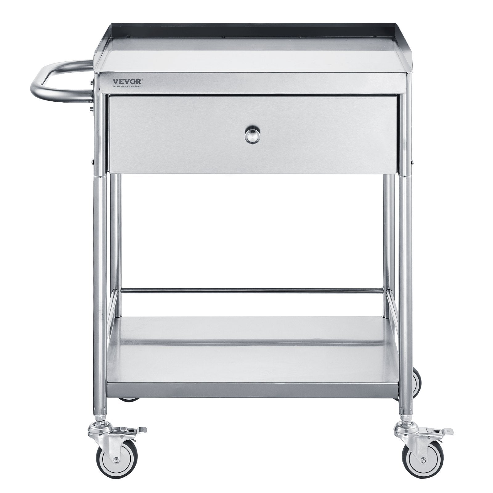 VEVOR Medical Cart, 2-Layer Stainless Steel Cart 220 lbs Weight Capacity, Lab Utility Cart with 360° Silent Wheels and a Drawer for Lab, Clinic, Kitchen, Salon