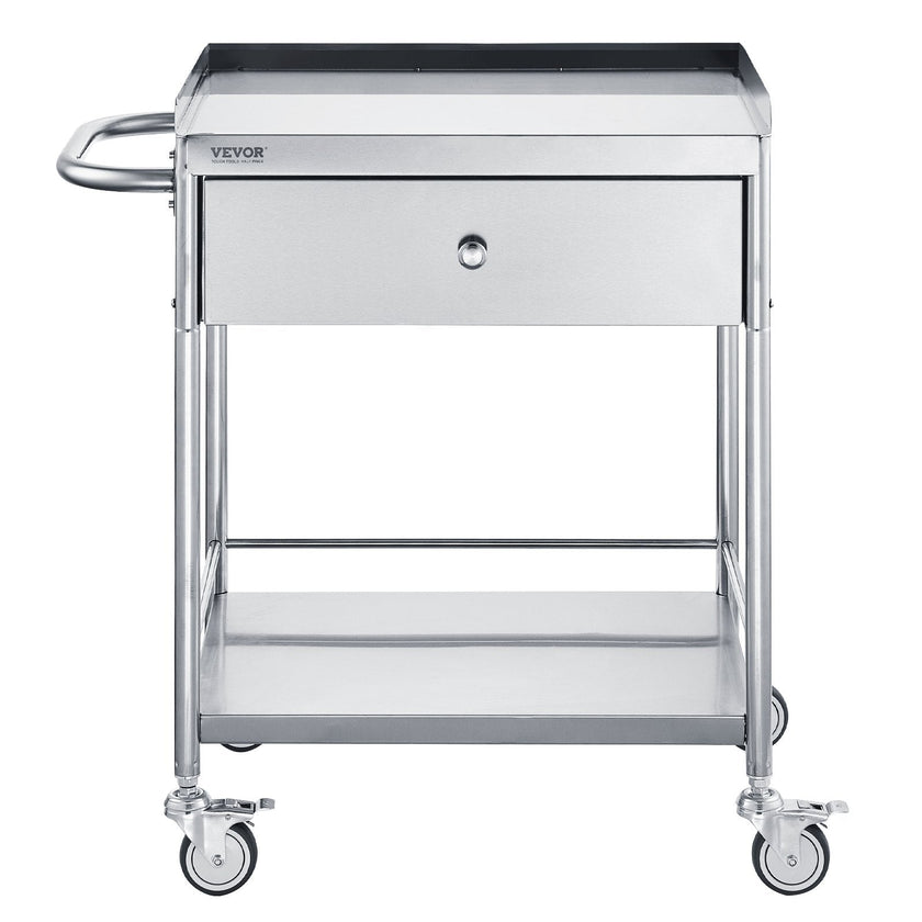 VEVOR Medical Cart, 2-Layer Stainless Steel Cart 220 lbs Weight Capacity, Lab Utility Cart with 360° Silent Wheels and a Drawer for Lab, Clinic, Kitchen, Salon