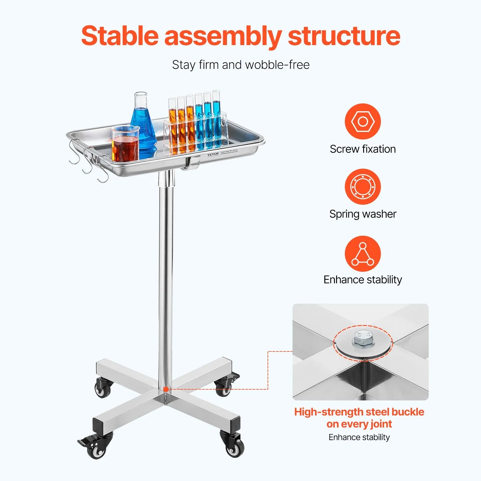 VEVOR Mobile Mayo Stand Stainless Steel Mayo Tray 25.2-39.8