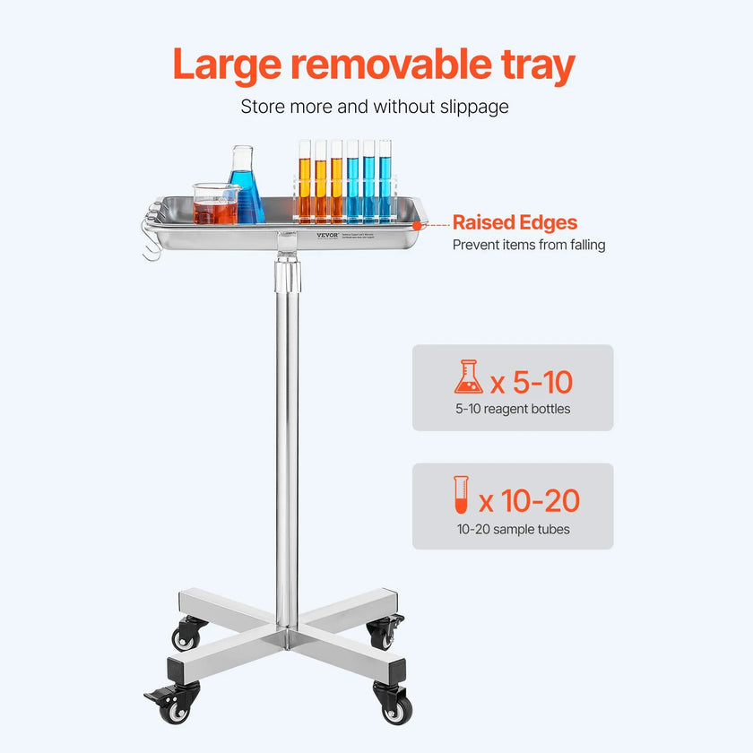 VEVOR Mobile Mayo Stand Stainless Steel Mayo Tray 25.2-39.8