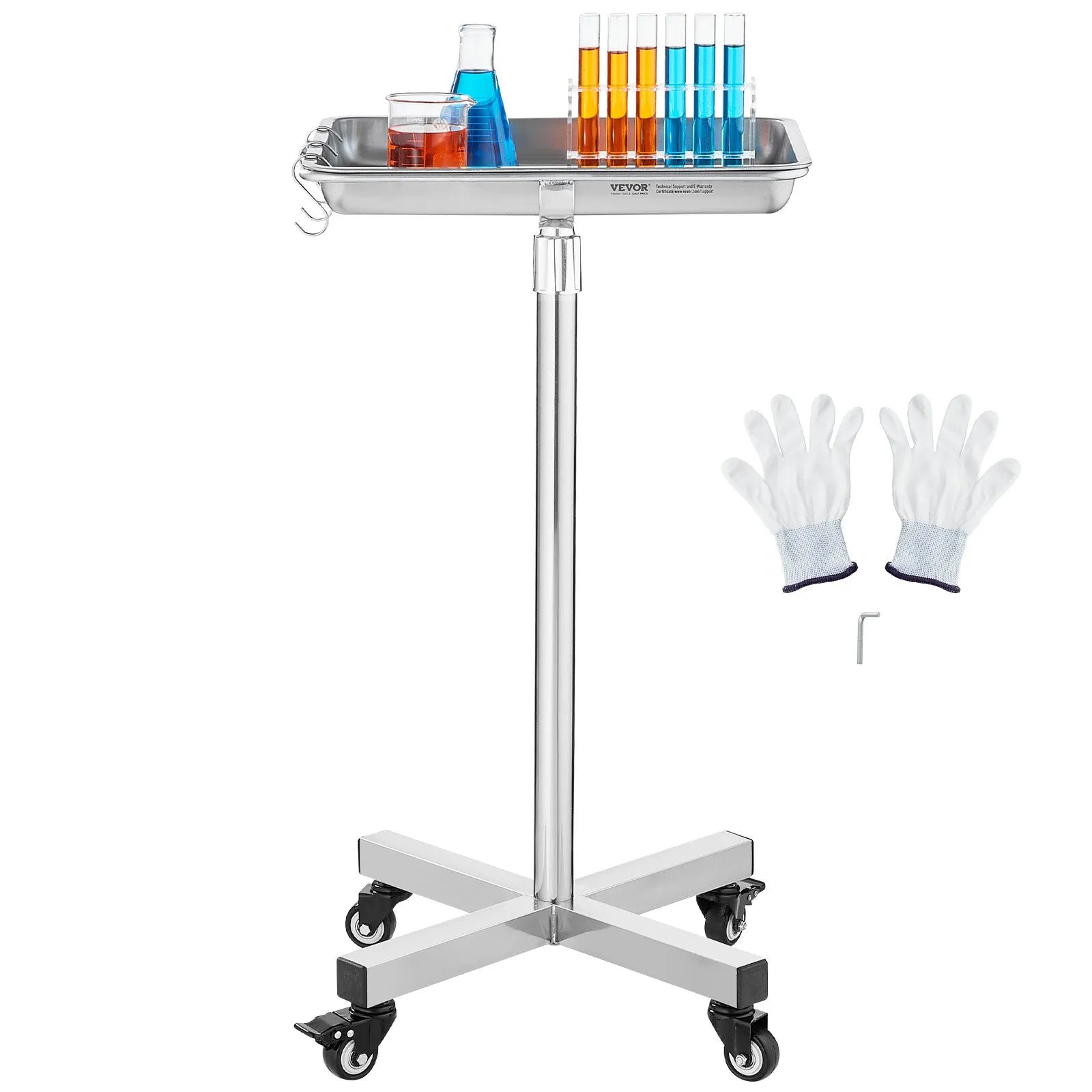 VEVOR Mobile Mayo Stand Stainless Steel Mayo Tray 25.2-39.8