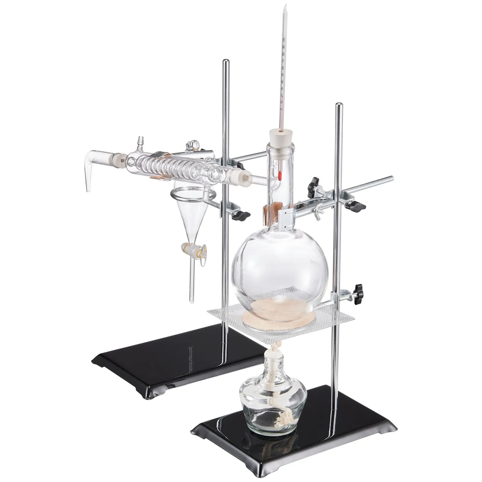 VEVOR Essential Oil Distillation Kit, 500ml Distillation Apparatus, 3.3 Boro Lab Glassware Distillation Kit with Alcohol Lamp, Ceramic Mesh and 24, 40 Joint, 28 pcs Set