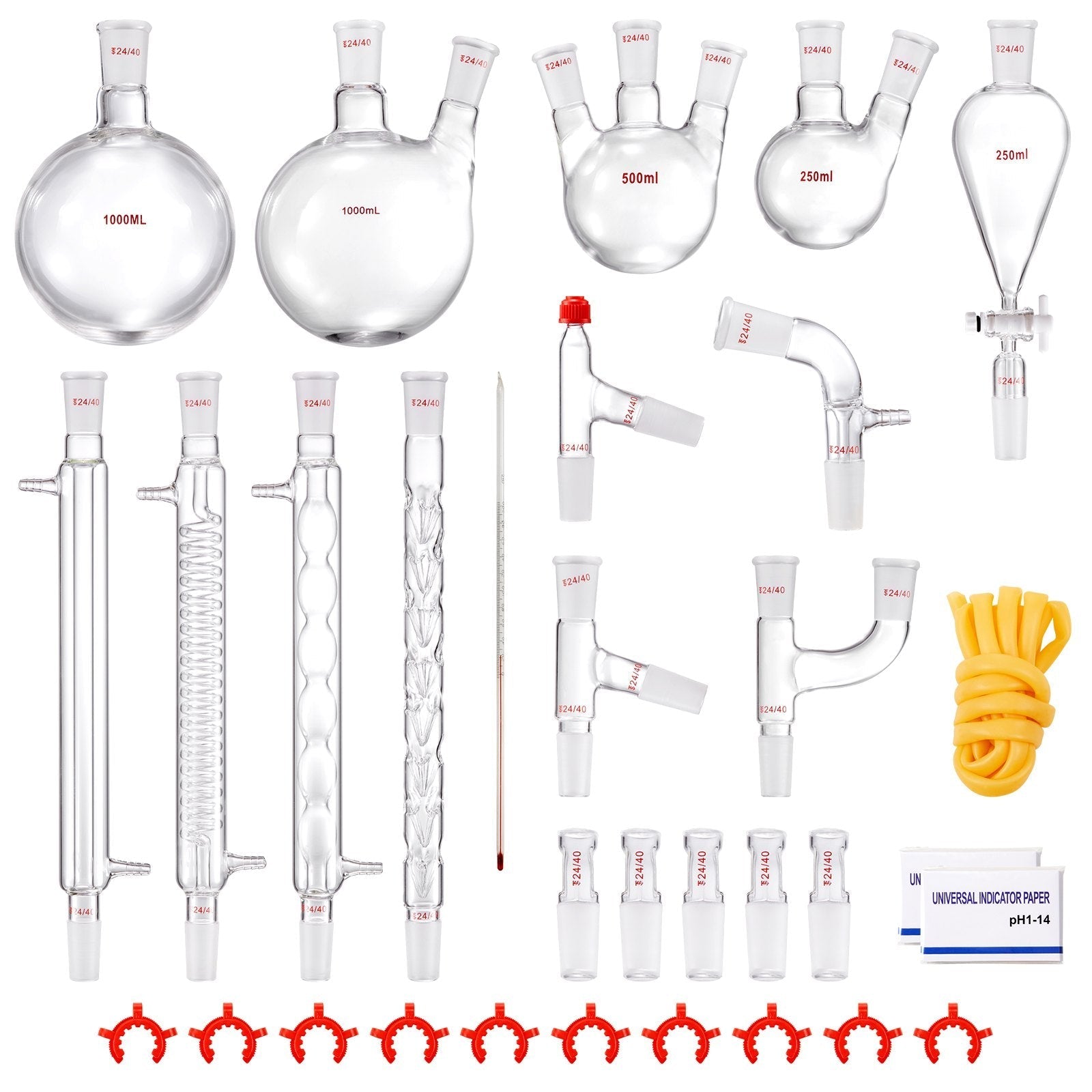 VEVOR Lab Distillation Kit, 3.3 Boro Lab Glassware Distillation Kit with 24, 40 Joint, 1000ml Essential Oil Distillation Apparatus Kit, 32 pcs Set of Glassware Equipment