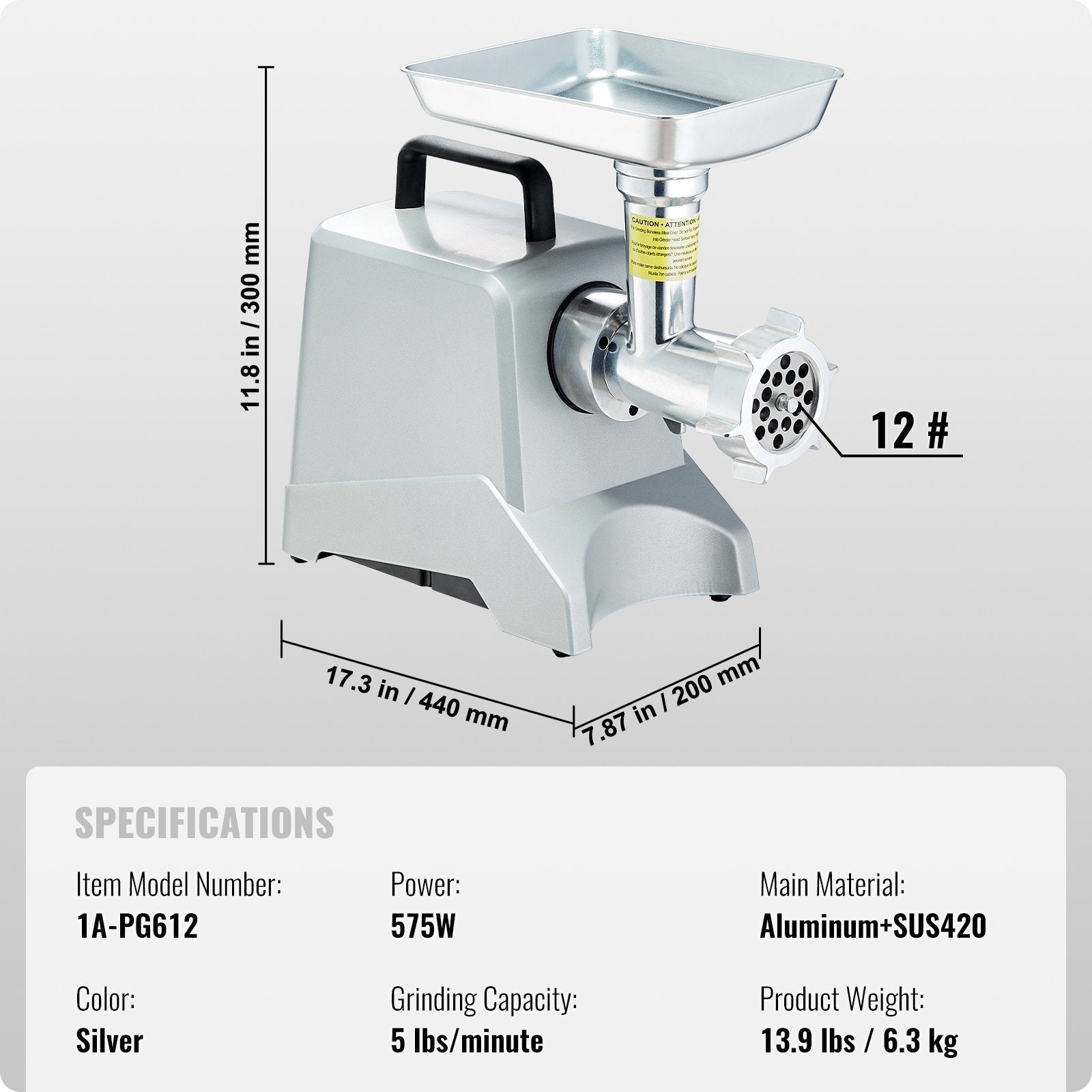 VEVOR Commercial Electric Meat Grinder 5 Lb/Min Capacity 575W Sausage Stuffer