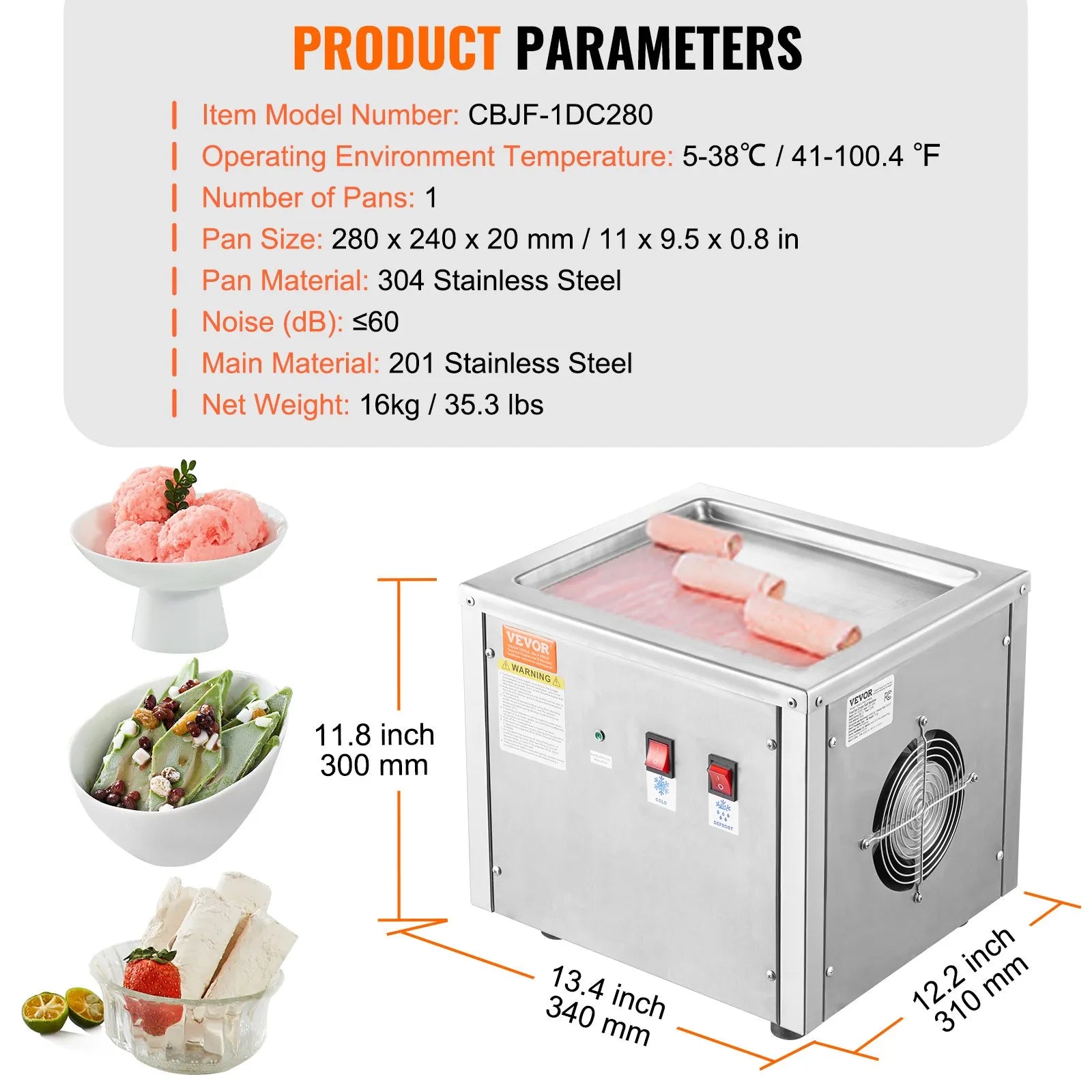 VEVOR Fried Ice Cream Roll Machine, 11