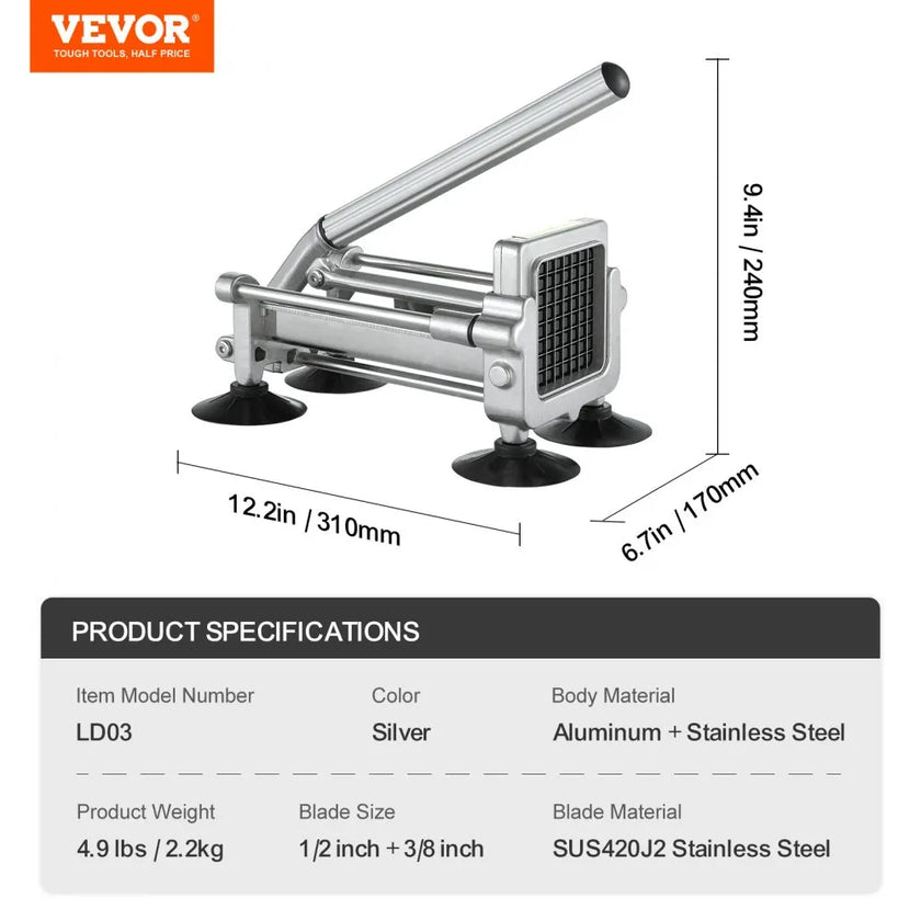 VEVOR French Fry Cutter Stainless Steel Potato Vegetable Slicer Chopper 2 Blades