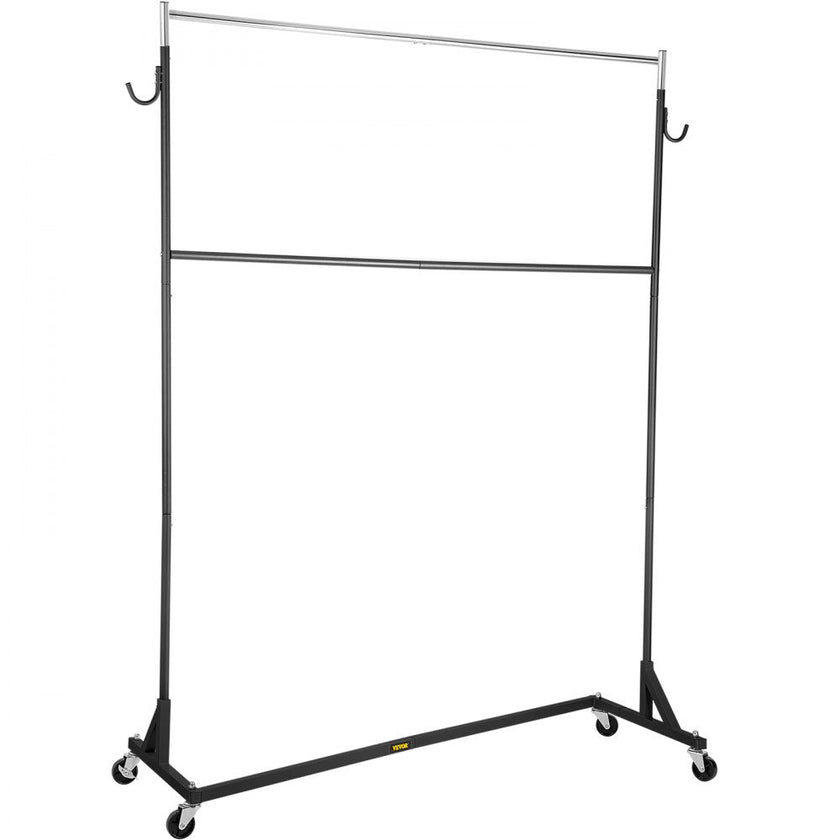 VEVOR Z Rack, Industrial Grade Z Base Garment Rack, Height Adjustable Rolling Z Garment Rack, Sturdy Steel Z Base Clothing Rack w/ Lockable Casters, for Home Clothing Store w/ Add-on Hang Rail Black