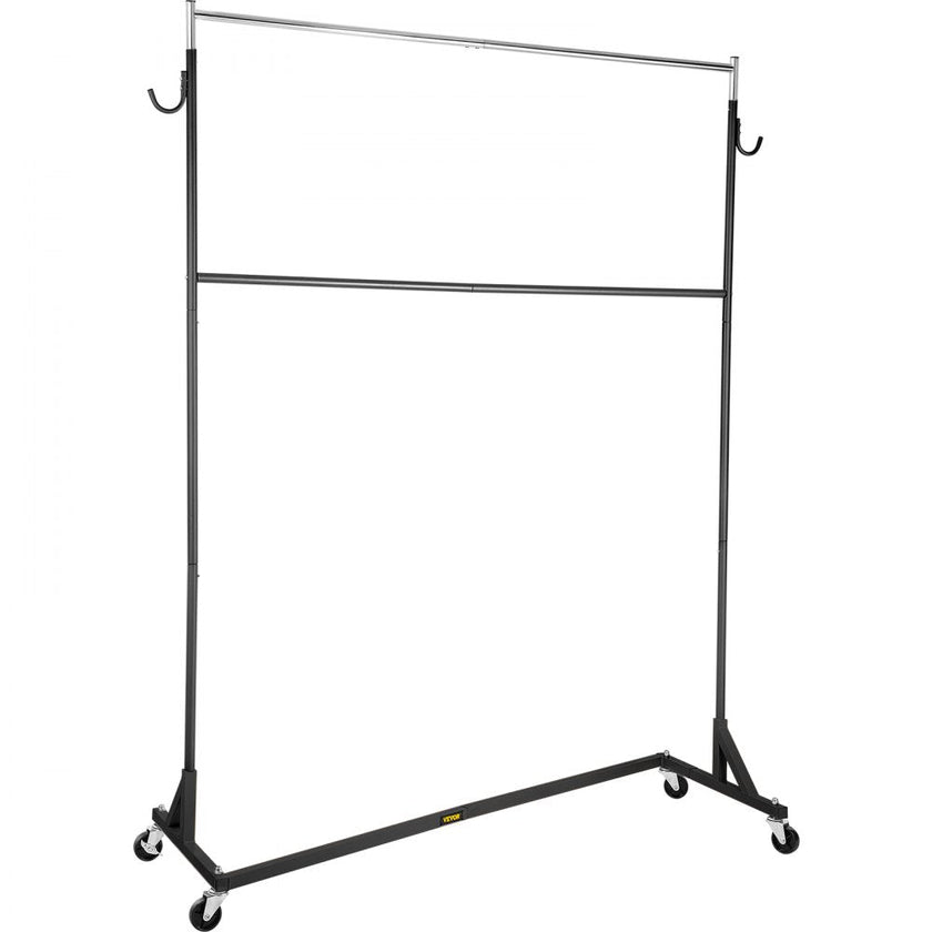 VEVOR Z Rack, Industrial Grade Z Base Garment Rack, Height Adjustable Rolling Z Garment Rack, Sturdy Steel Z Base Clothing Rack w/ Lockable Casters, for Home Clothing Store w/ Add-on Hang Rail Black