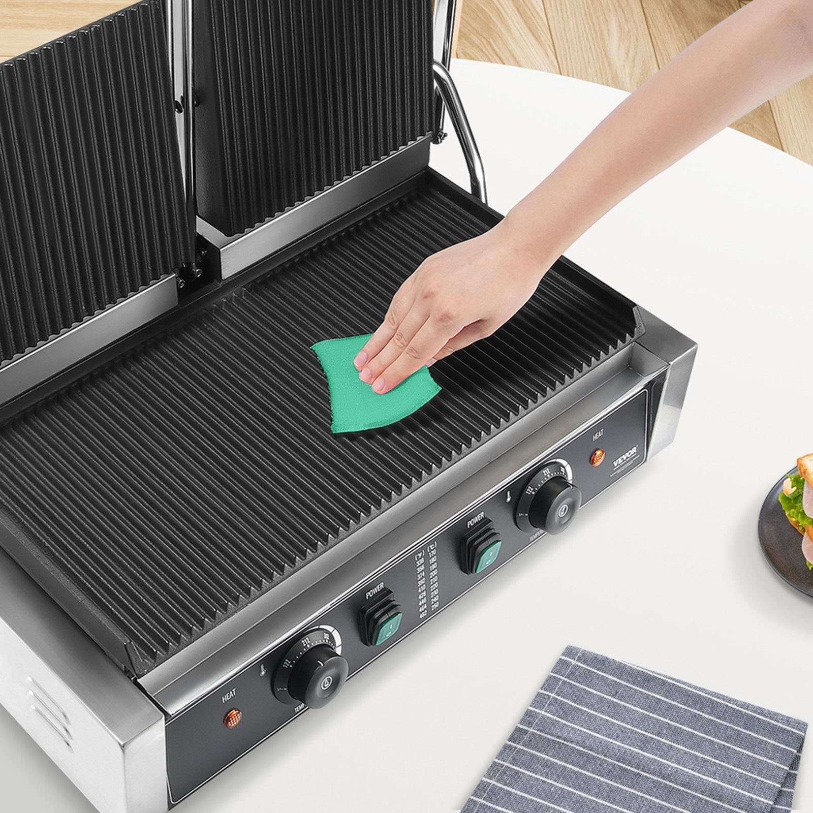 VEVOR Commercial Panini Press Grill Electric Sandwich Maker Griddle Plate 19